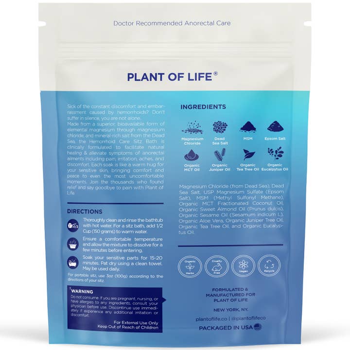 Plant of Life - Wholesale Bath Salts - Hemorrhoid Relief Bath Soak | Healing Salt with Epsom Salt