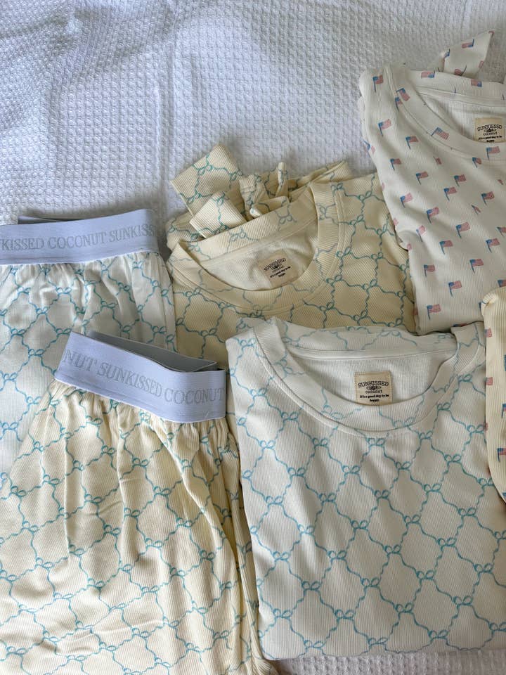 Pale Yellow Luxurious Coquette Bow Pajamas for wholesale on Faire