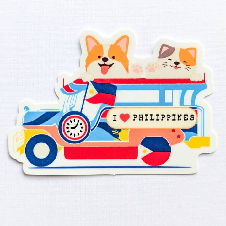 Cute Cat Dog Jeepney Stickers Funny Water Bottle Sticker for wholesale by Paper Picture Mama