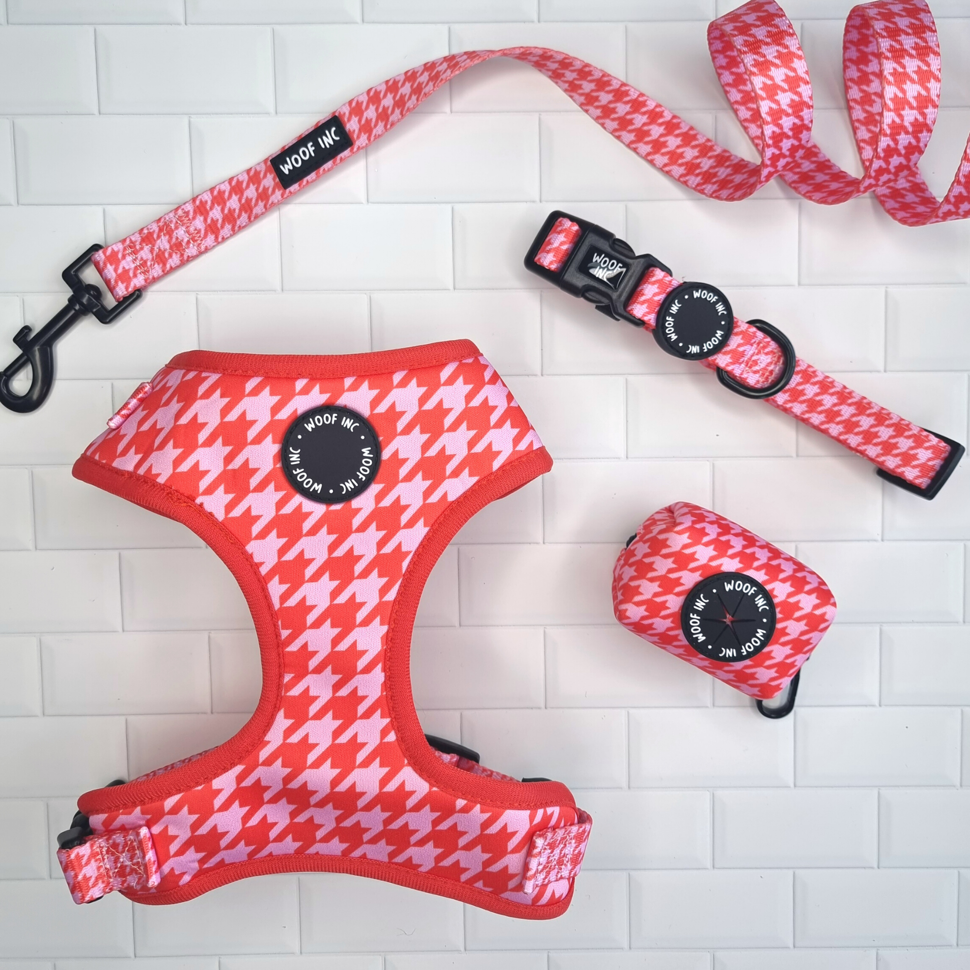 WOOF INC - Wholesale Pet Harness - Dog - Red & Pink Houndstooth Adjustable Dog Harness8
