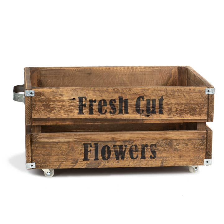 Blossom Bucket & Crossroads Home - Wholesale Planter Box - Fresh Cut Flower Crate On Wheels
