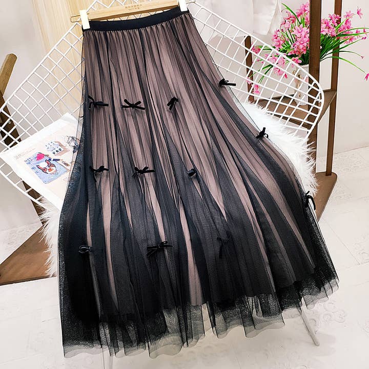 PEACH ACCESSORIES - Wholesale Skirt - Women's - Tulle Midi Skirts with Bows SK1983