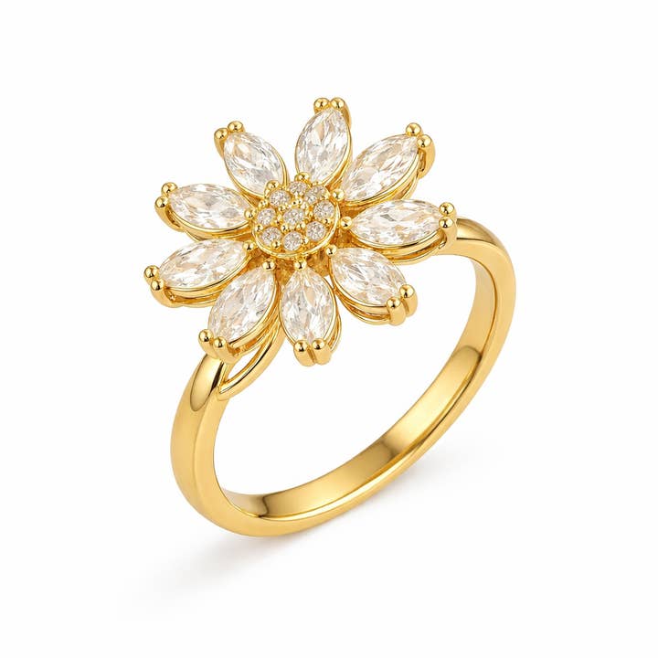 Spinner Daisy Crystal Ring – Adjustable Fidget Spinning Ring for wholesale by Loli