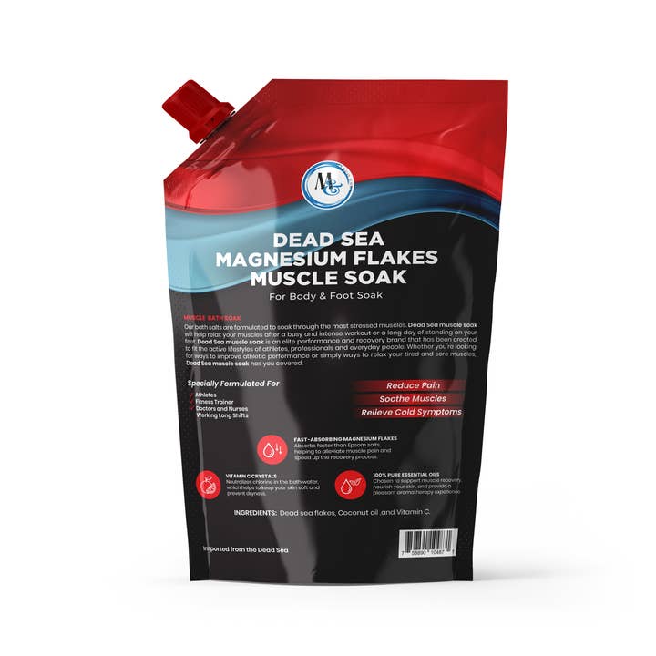 Marco Esra – Engroshandel Badesalt – Dead Sea Magnesium Muscle Soak 2 lb. - Muskelreparationsbad Soak - Muskelreparationsbadesalte med æteriske olier - Dødehavets badesalte til muskelaflastning, ømhed, træthed - afslappende badevæg til genopretning og cirkulation1