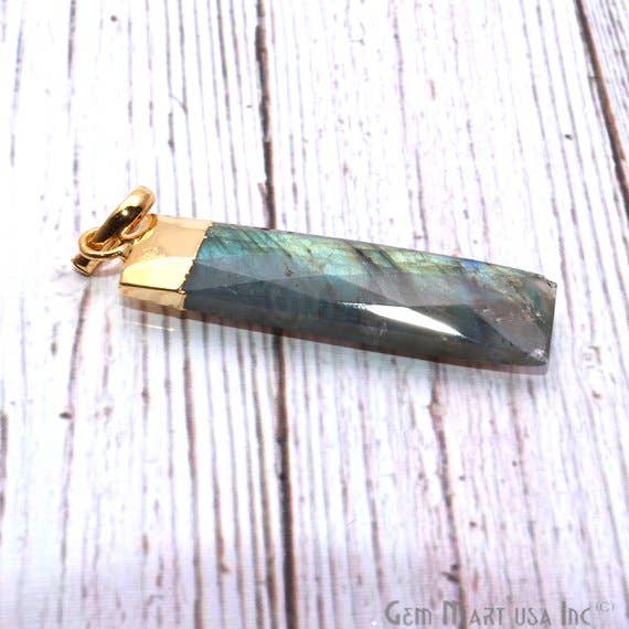 GemMartUSA - Wholesale Pendant/Charm Necklace - Labradorite Gold Plated Rectangle Gemstone Bracelet Charms1