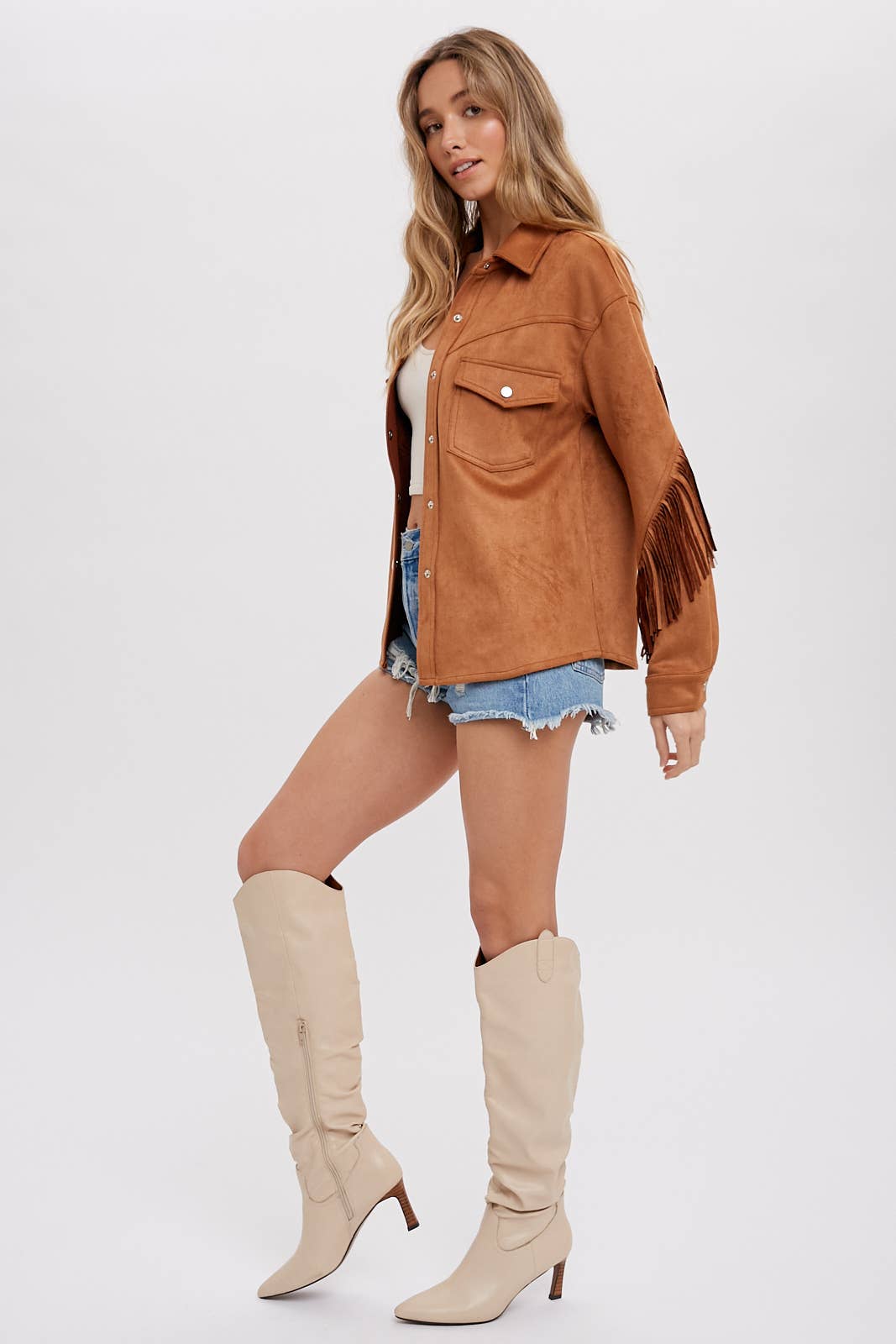 Bluivy - Wholesale Shirt Jacket/Shacket - Women's - VEGAN SUEDE FRINGED SHACKET23