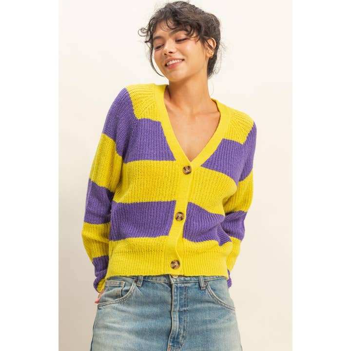 Striped Button-Front Cardigan for wholesale by Double Zero
