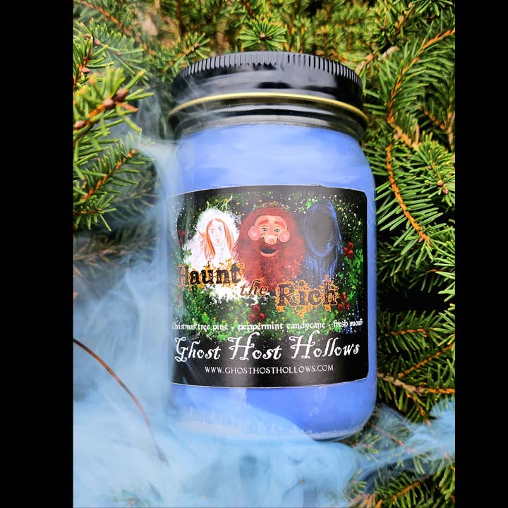 Haunt the Rich candle for wholesale by Ghost Host Hollows