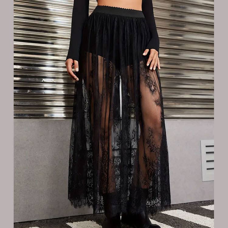 Lily Clothing - Wholesale Skirt - Women's - Dark Gothic lace see-through high-waisted skirt4