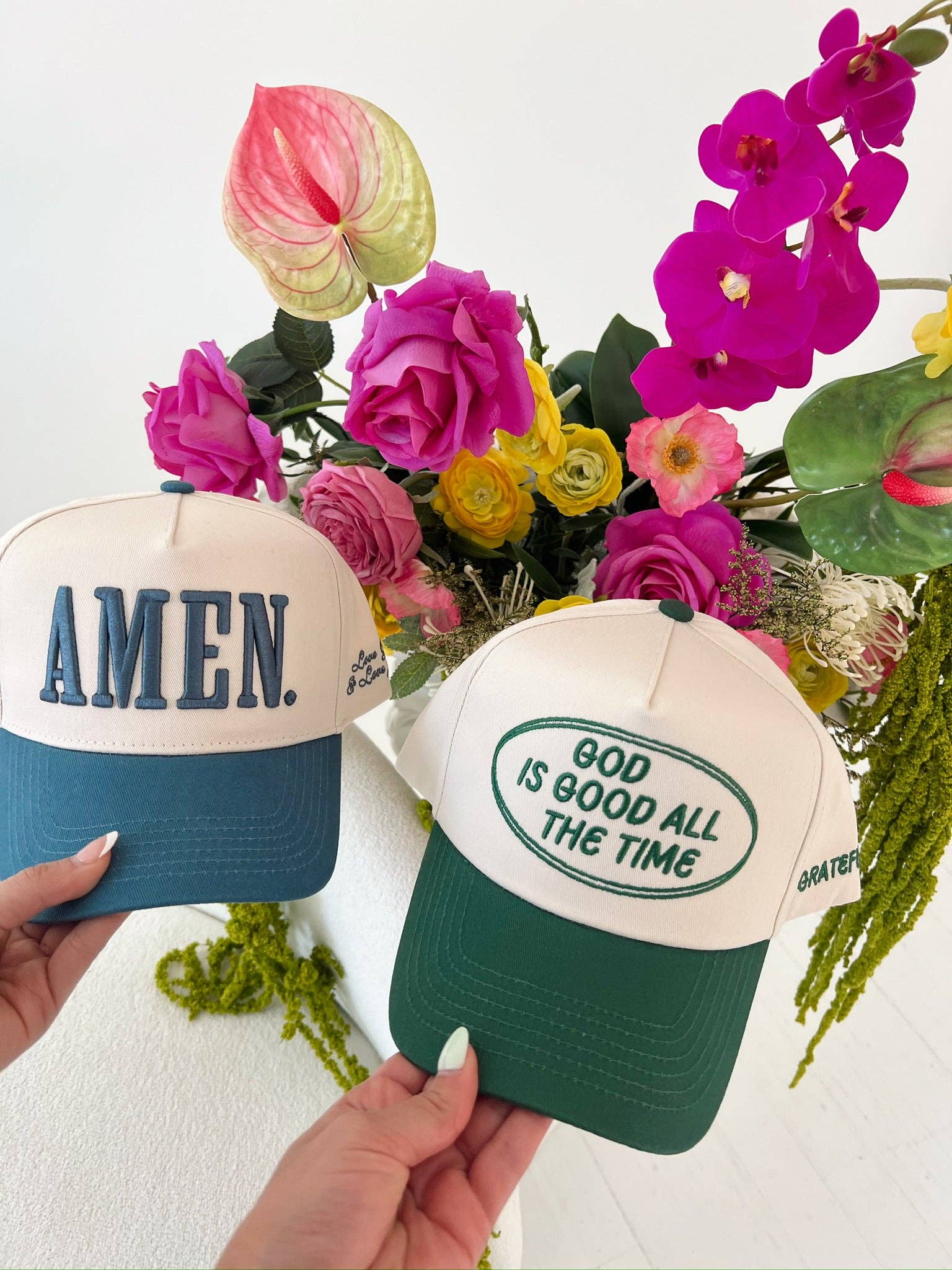 KENZKUSTOMZ - Wholesale Trucker Hat - Women's - God is Good - Green Vintage Trucker Hat4