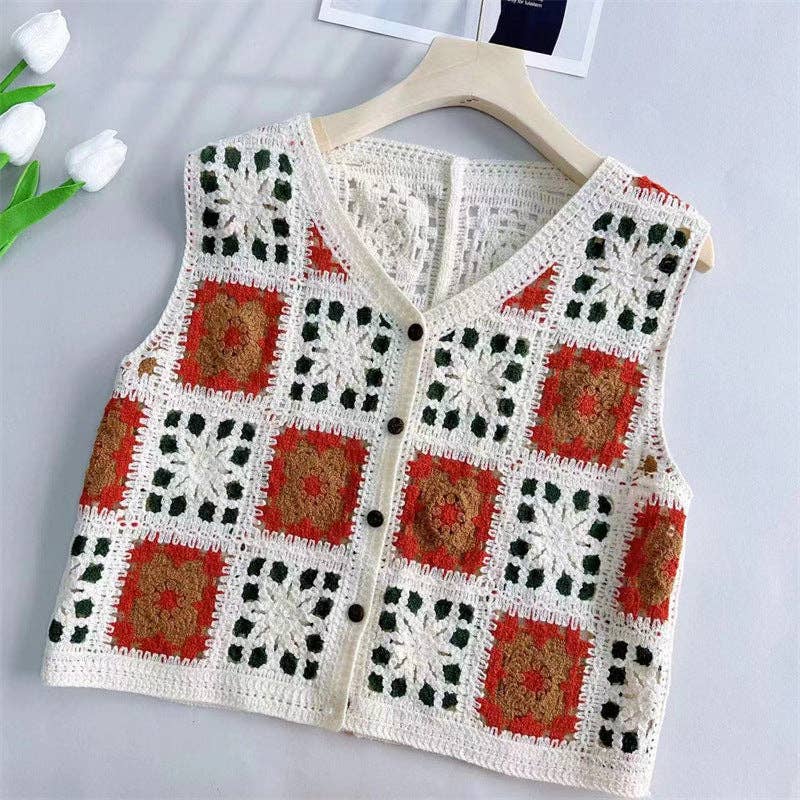 Funkyrel® Atzbranding Limited - Vente Veste sans manches – femme - Gilet ample en crochet ajouré bicolore1