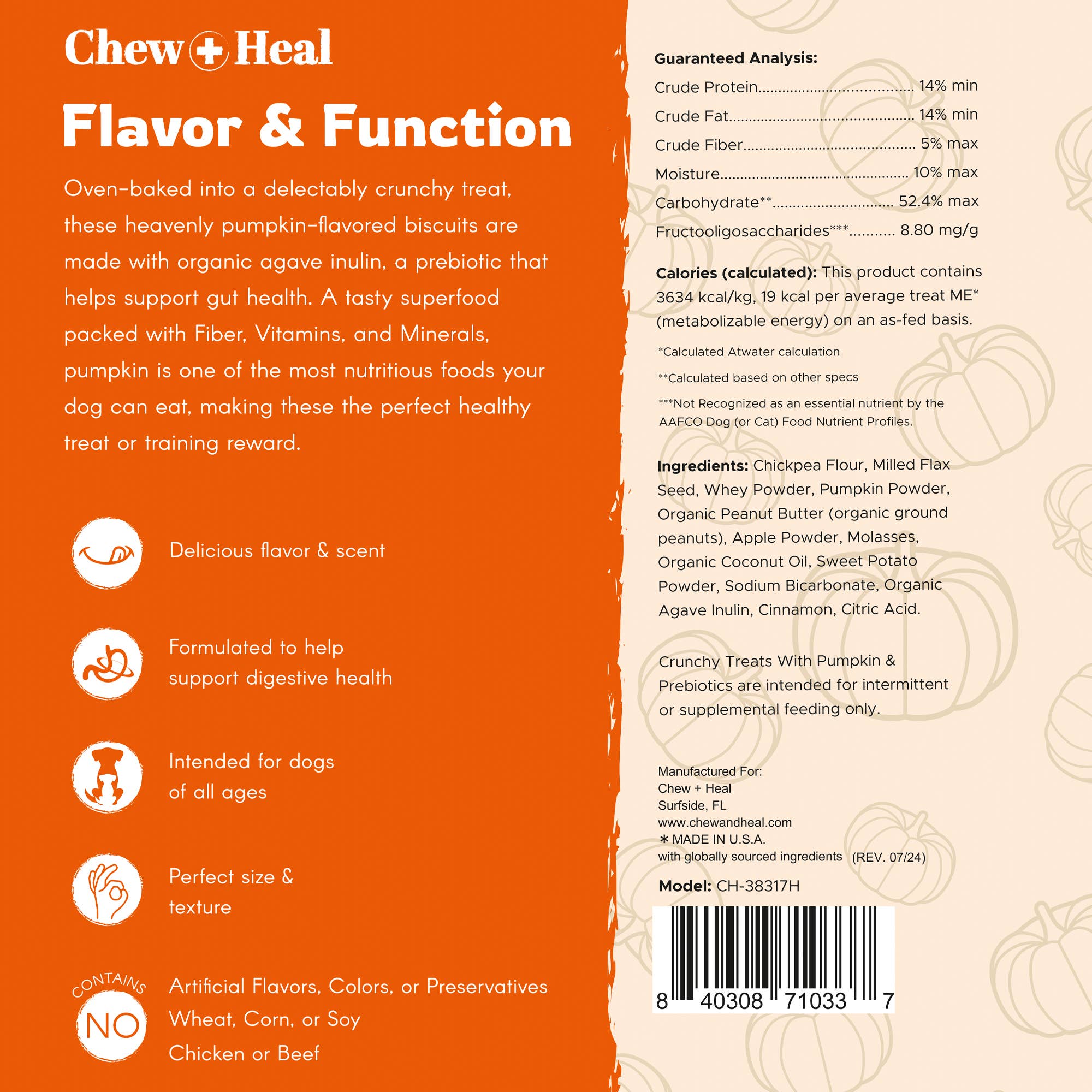 Chew + Heal - Vente Friandises – chien - Friandises croquantes à la citrouille et aux probiotiques pour chiens2