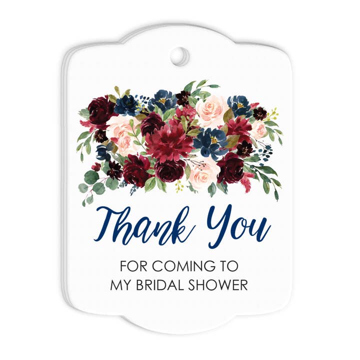 Etiquetas de agradecimiento para despedida de soltera, azul marino, burdeos, florales, etiquetas de regalo para despedida de soltera, juego de 24 etiquetas para venta al por mayor de So Sweet Party Shop, LLC