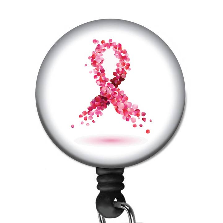 Breast Cancer Support Pink Ribbon Badge Reel with Clip for wholesale by Bella Badge Designs