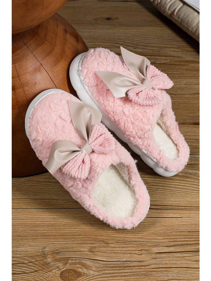 Little Daisy Closet - Wholesale Slippers - Women's - LDC Contrast Bowknot Applique Plush Winter Slippers