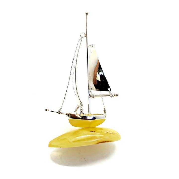 Butterscotch Amber Sterling Silver Boat Statuette for wholesale by Amberman