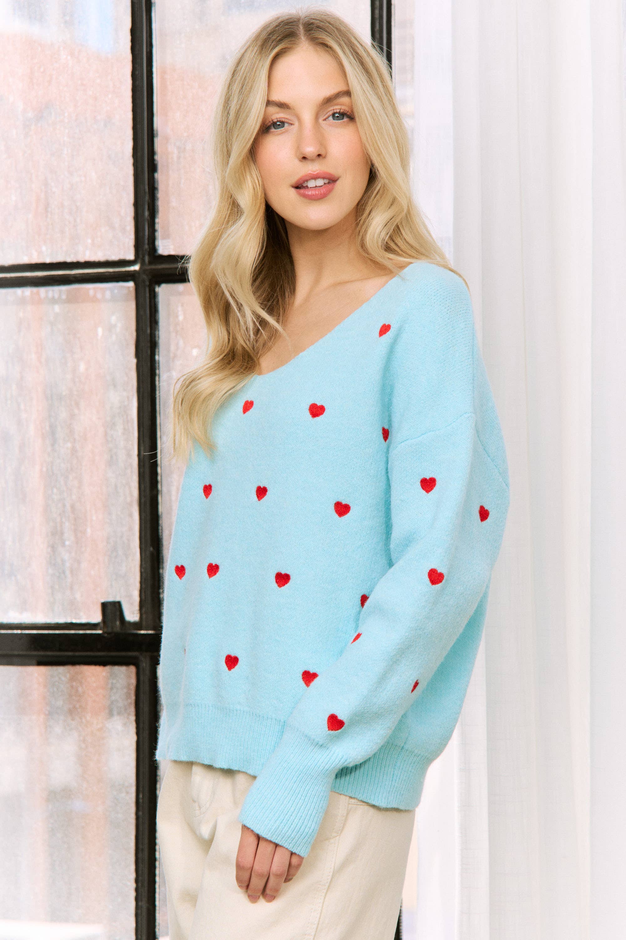 Sweet Generis - Wholesale Knit Sweater - Women's - HEART PATTERN BOXY KNIT PULLOVER SWEATER31