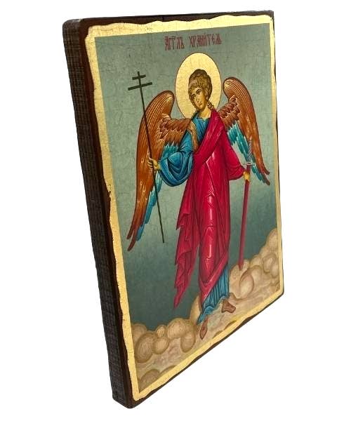 The Art of the Icon - Wholesale Religious Card - Guardian Angel Silk Screen Icon – Aged Edge Wood1