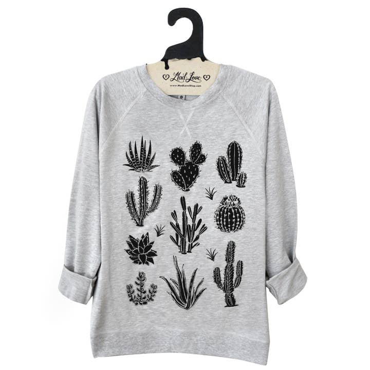 Unisex Heather Gris ligero rizo sudadera con cactus para venta al por mayor de Mad Love Shop