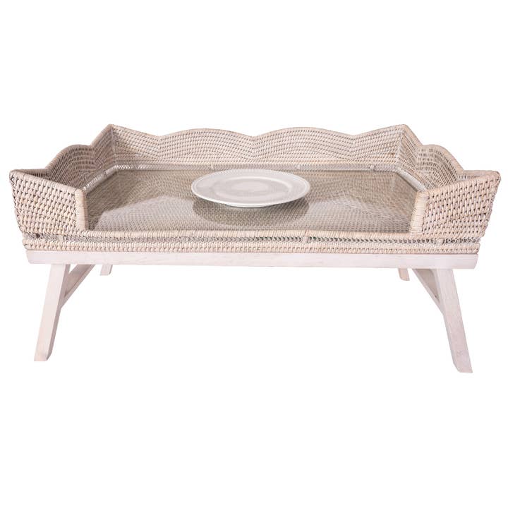 Artifacts Trading Company - Wholesale Serving Tray - Artifacts Rattan™ Scallop Breakfast Tray with Glass Insert2