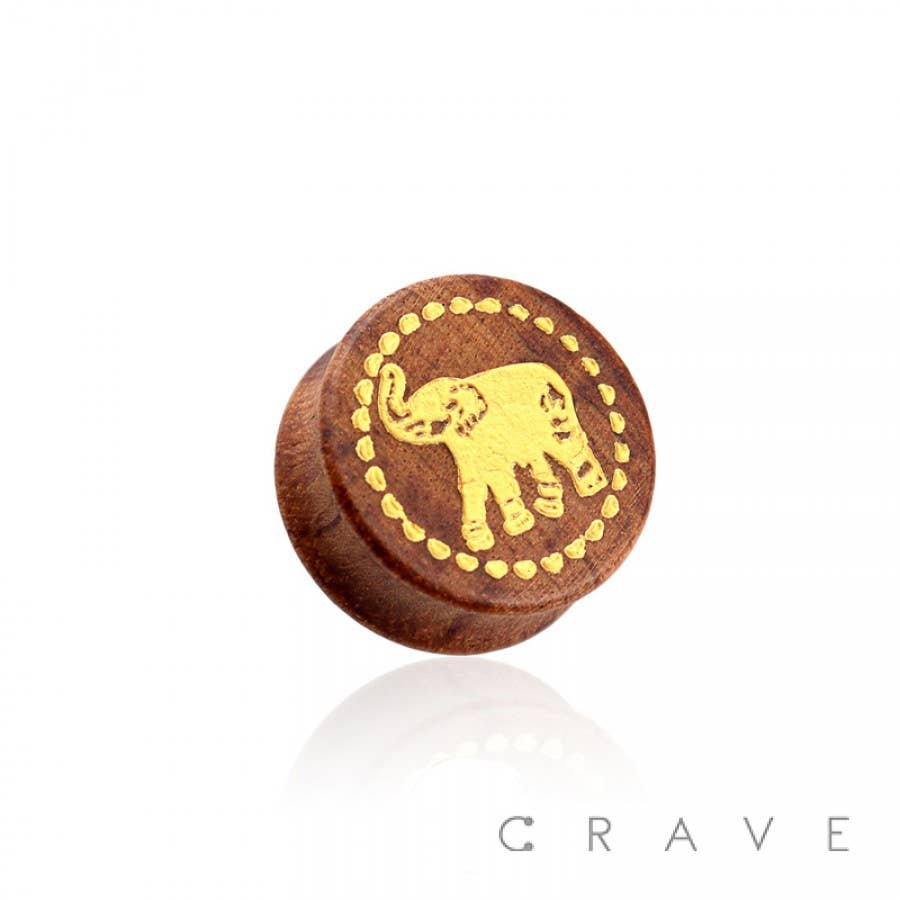 CRAVE – wholesale Jewellery – Men's – DOUBLE FLARED BEECH WOOD SADDLE PLUG GOLD RING ELEPHANT0