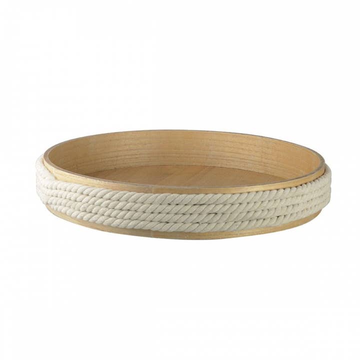 Round wooden tray with rope 45cm for wholesale by AULICA
