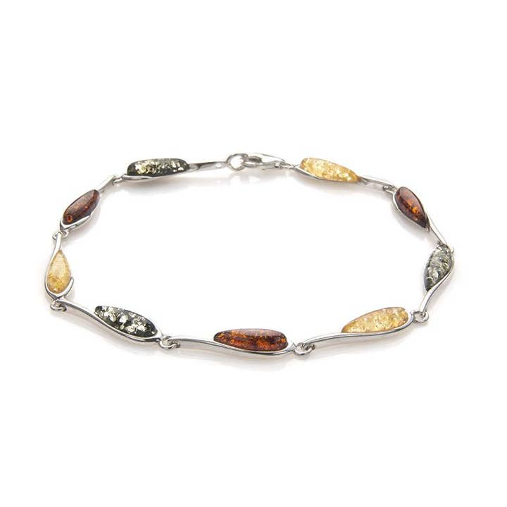 Mångfärgat bärnstensfärgat dropparmband, sterlingsilver, 925, 20 cm för wholesale av OPALOOK France