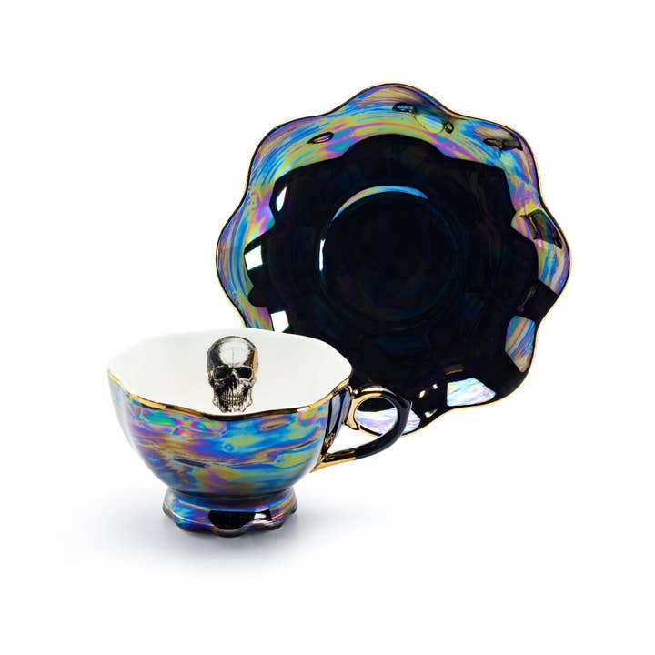 Grace Teaware - Wholesale Tea Set - Skull Black Gold Luster Tea Cup and Saucer2