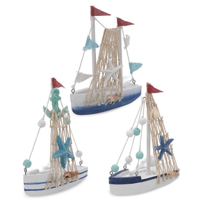 Decoración Náutica - Mini Veleros Azul Océano - Juego de 3 para venta al por mayor de Cota Global
