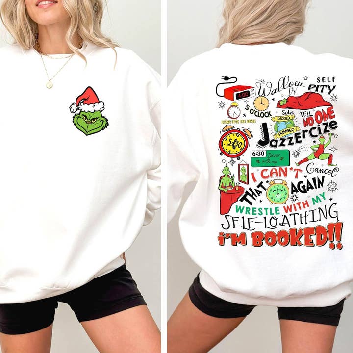 TheKingShirt - Wholesale Graphic Sweatshirt - Women's - Grinch Jazzercise Sweatshirt - Merry Grinchmas Two-Sided Tee0
