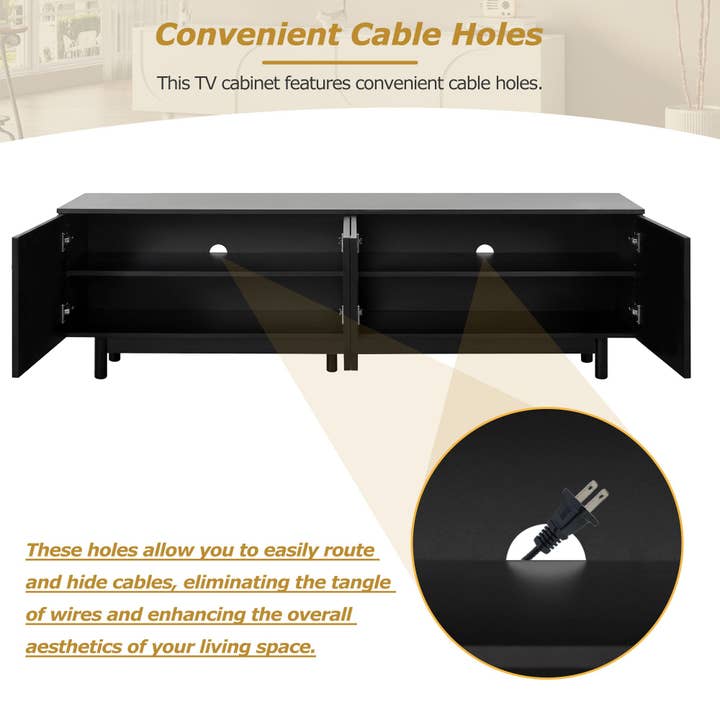 39F Inc. - Wholesale Console Table - Graceful Black TV Stand for 78" TVs - Solid Wood Legs6