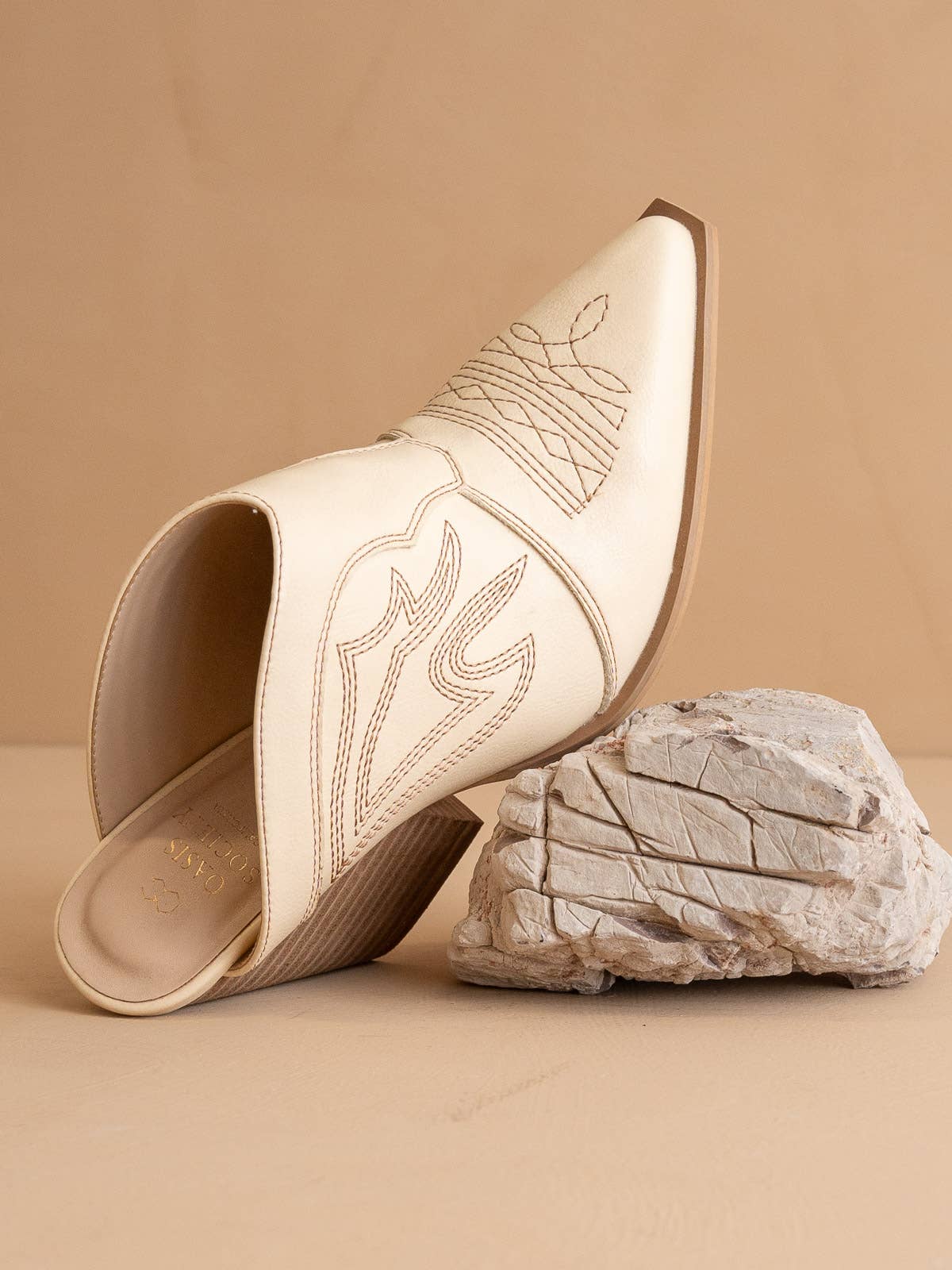 The Kiara Off White | Western Inspired Heeled Mule for wholesale on Faire3