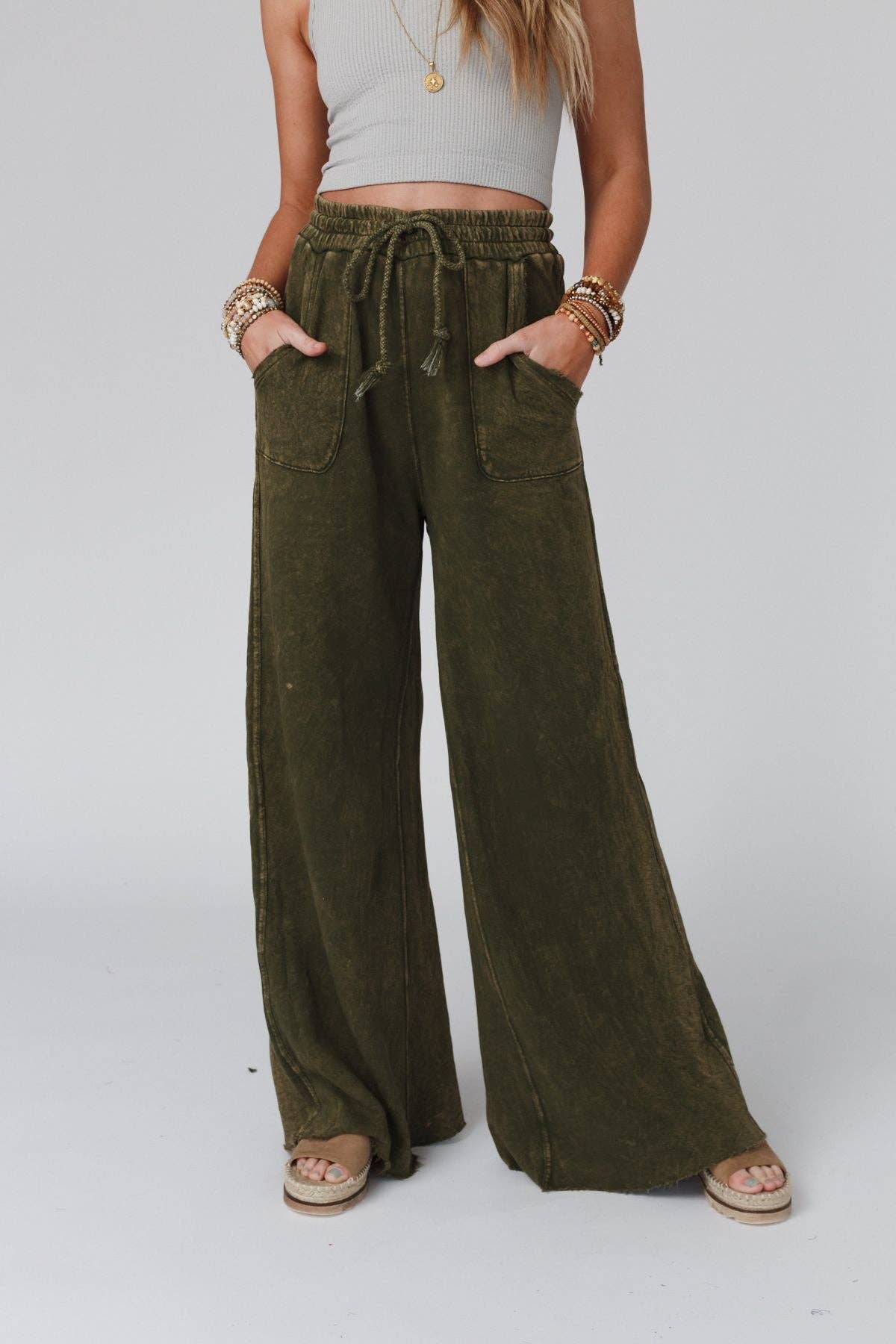 Three Bird Nest - Wholesale Pants - Women's - Relaxing Robin Wide Leg Pant - New Olive