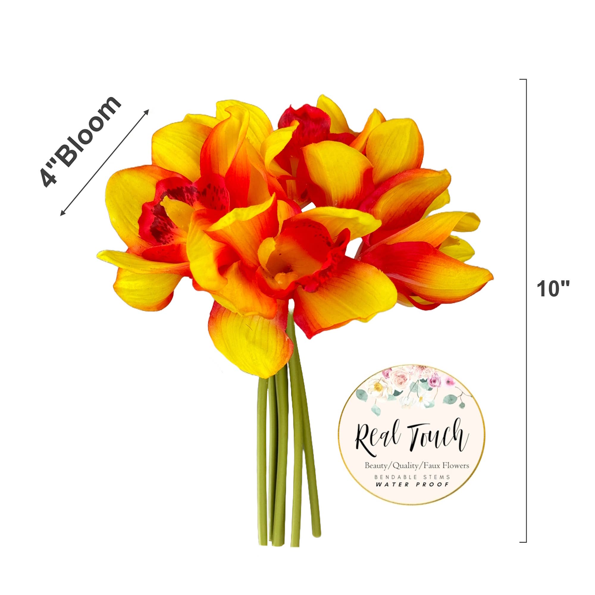 Angel Isabella - Venta al por mayor Flores artificiales - Paquete de 6 tallos de orquídea Cymbidium sintética al tacto real5