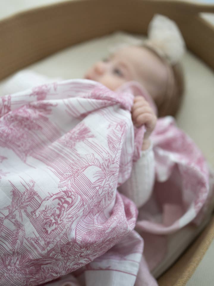 Little Threads - Wholesale Bedding Blanket - Kids & Baby - Pink Jungle Toile Muslin Blanket5