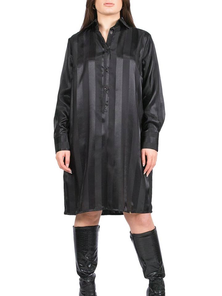 Satijnen hemdjurk - Zwart - Degas 203 voor wholesale door FEDERICA ERRE