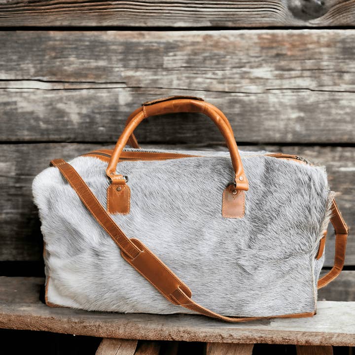 Ranch Junkie - Wholesale Weekender Bag - Women's - Limited Edition Grey/White Brazilian Genuine Cowhide Duffel3