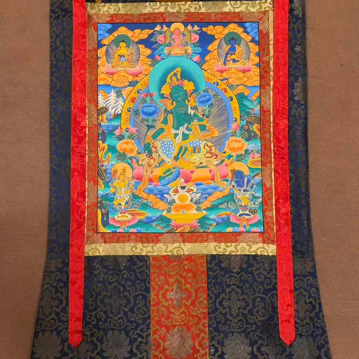 Thangka de Tara Verde - Emoldurado em Seda por atacado de Art Of Tibet