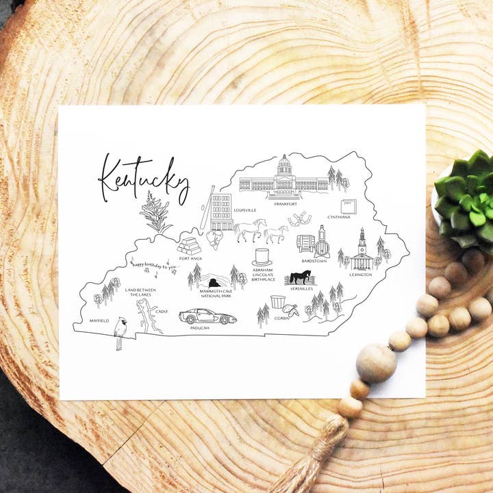 Sketch print of Kentucky - map and points of interest for wholesale by Simply Sketch Studio