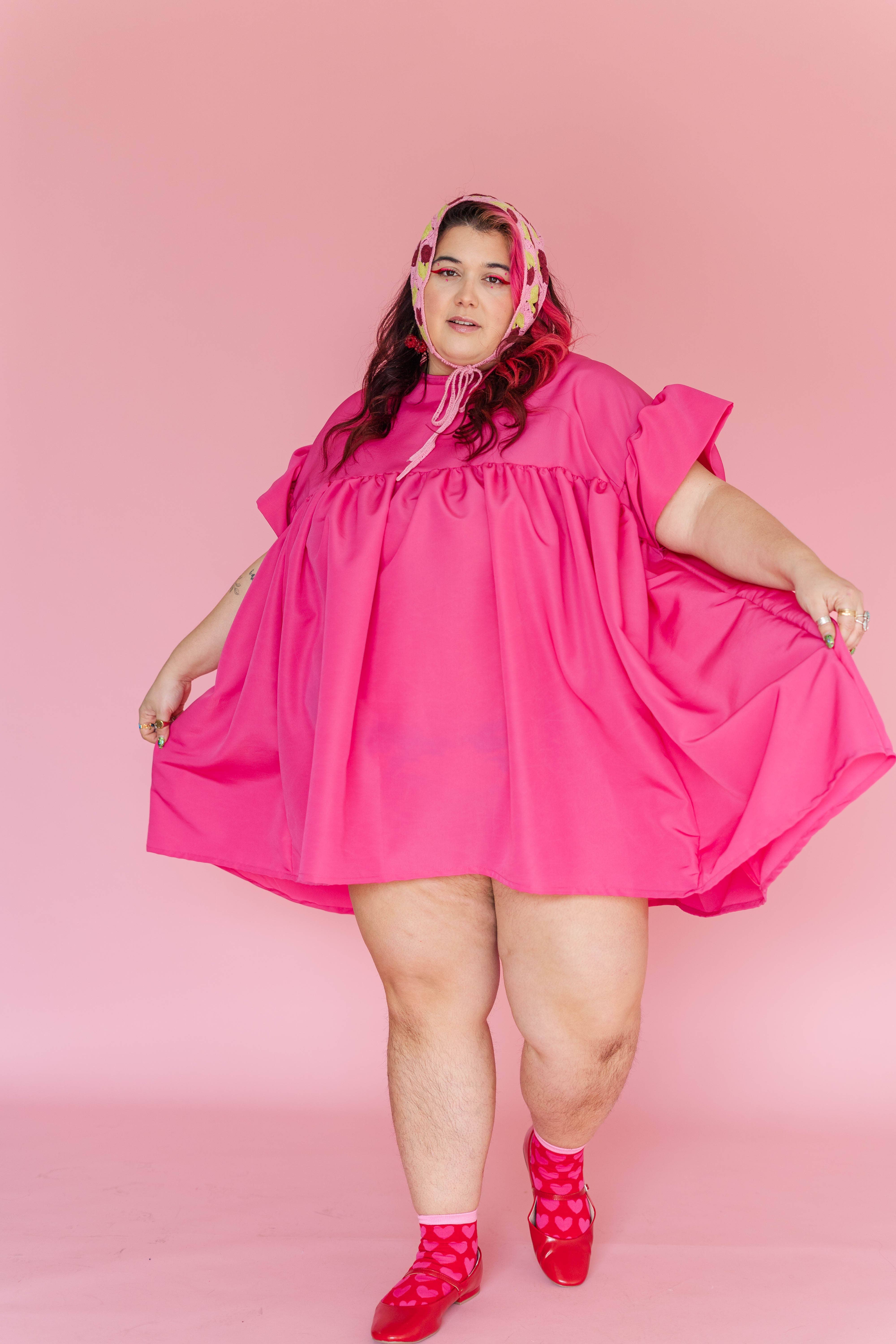 Nettle Studios - Wholesale Dress - Women's - Hot Pink Mini Mushroom Dress - Size Inclusive3