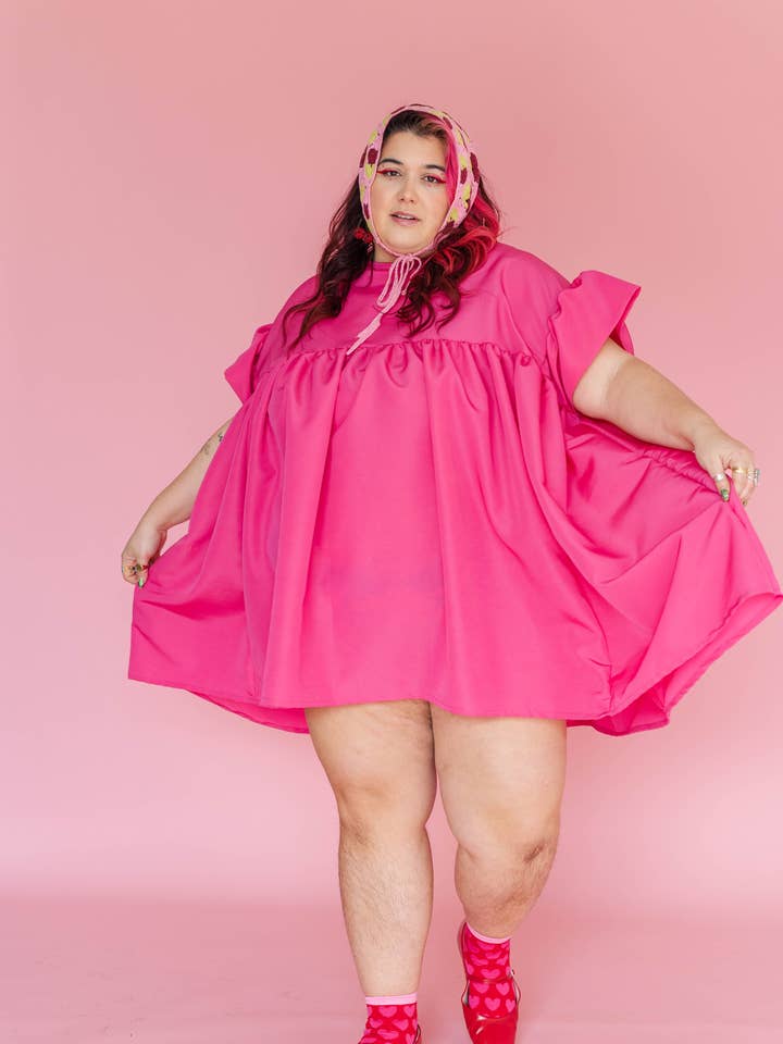 Nettle Studios - Wholesale Dress - Women's - Hot Pink Mini Mushroom Dress - Size Inclusive3