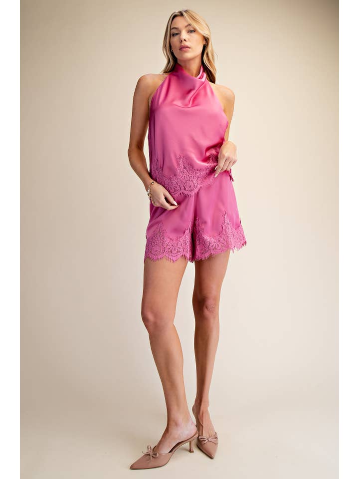 Glam - Wholesale Shorts - Women's - Satin Short With Lace Trim Detail Short17