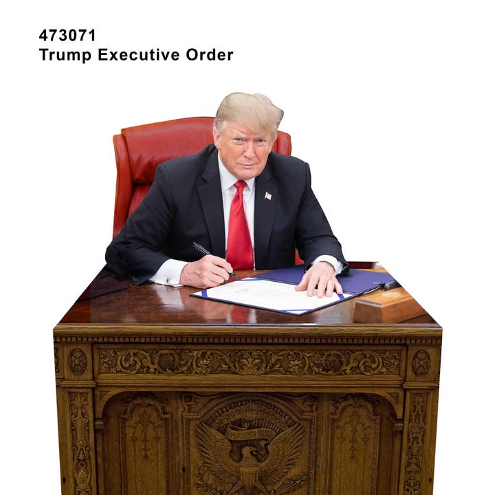 TRUMP CARDBOARD CUTOUT AT RESOLUTE DESK for wholesale by AAHS Enterprises