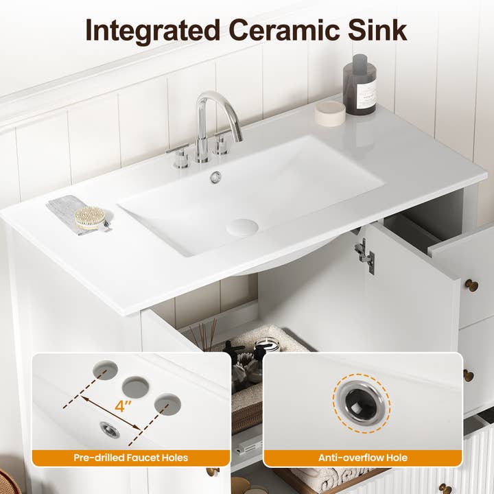 Heynemo - Wholesale Cabinet - 36'' Bathroom Vanity with Sink, Doors and Fluted Drawers7