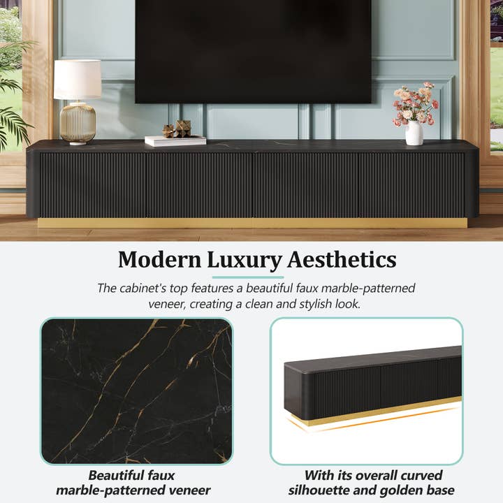 HOMYCASA DESIGN INC - Wholesale Console Table - ON-TREND Luxury Fluted TV Stand for TVs Up to 85', Faux Marble Tabletop Media Console with 4 Drawers, Curved Profile Design, Modern Entertainment Center with Gold Base for Living Room, Black5