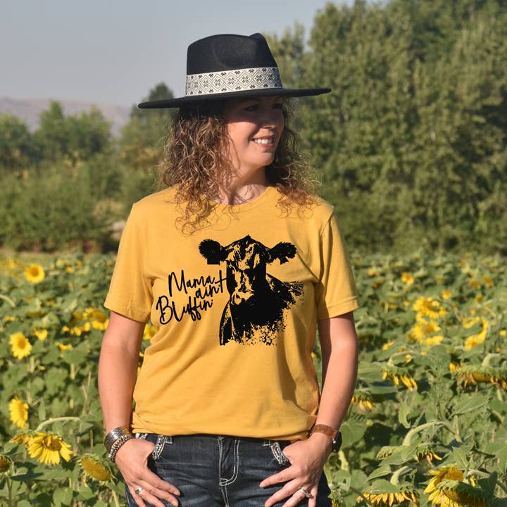 Mama Ain't Bluffin' Heather Mustard Graphic T-shirt for wholesale by Snappy 6 Co