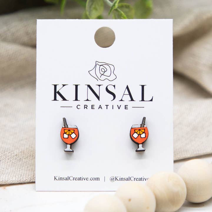 Brincos de Madeira Aperol Spritz por atacado de Kinsal Creative