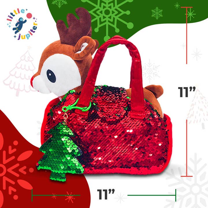 AYK Brand - Wholesale Stuffed/Plush Toy - Kids & Baby - Little Jupiter Pet Plush Set with Bag - Reindeer w/ Red Bag3
