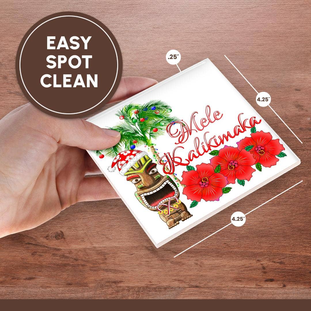 3dRose - Venta al por mayor Posavasos - 3dRose, Mele Kalikimaka, hawaiano para Feliz Navidad y Papá Noel Tiki, Posavasos6
