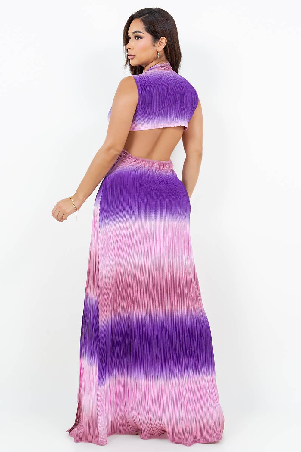 PURPLE D13939 Slit Ombre Trim Maxi Dress for wholesale on Faire2